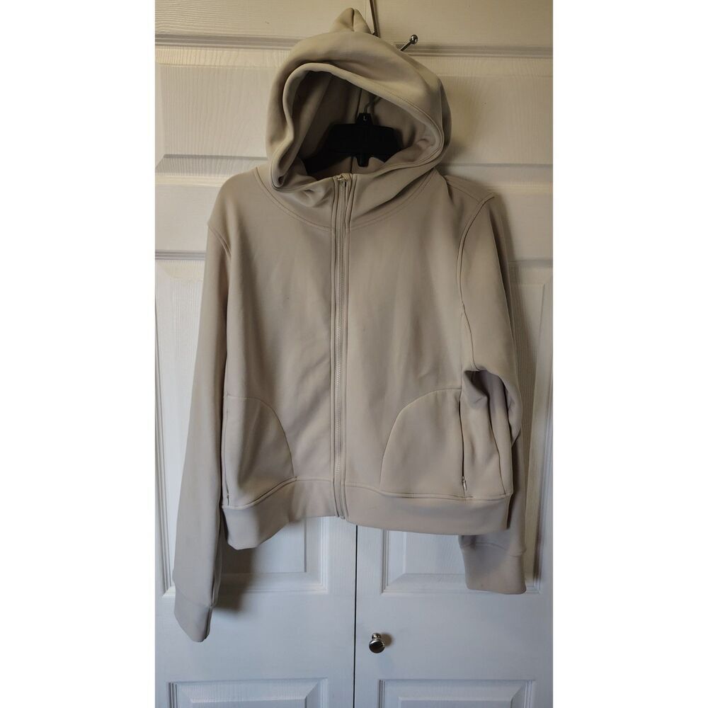 In Good State Tan Full-Zip Cropped Hoodie Large